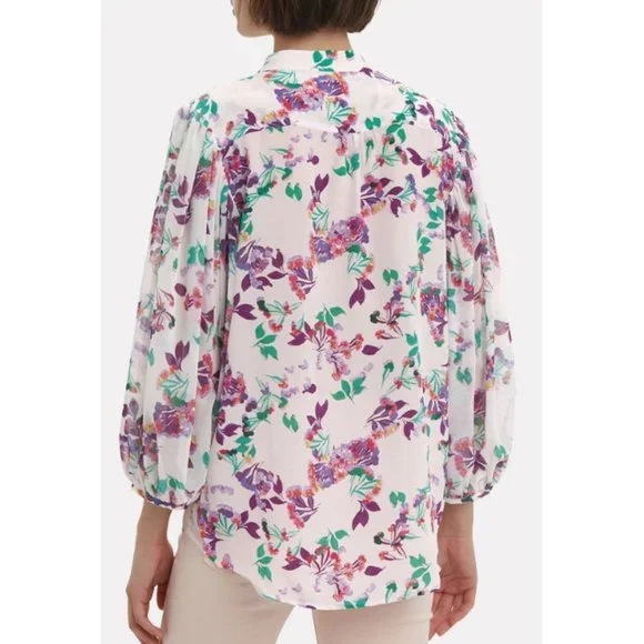 Saloni white lilac green floral print silk Chloe blouse - Picture 3 of 6